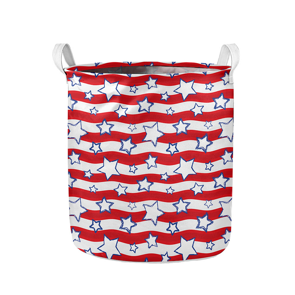 Fourth of July USA Star Pattern Print Collapsible Laundry Basket