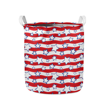 Fourth of July USA Star Pattern Print Collapsible Laundry Basket