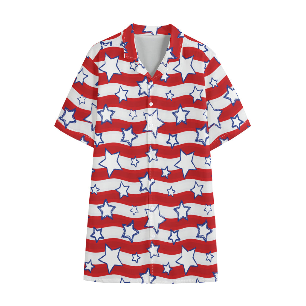 Fourth of July USA Star Pattern Print Cotton Hawaiian Shirt