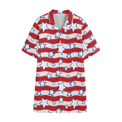 Fourth of July USA Star Pattern Print Cotton Hawaiian Shirt