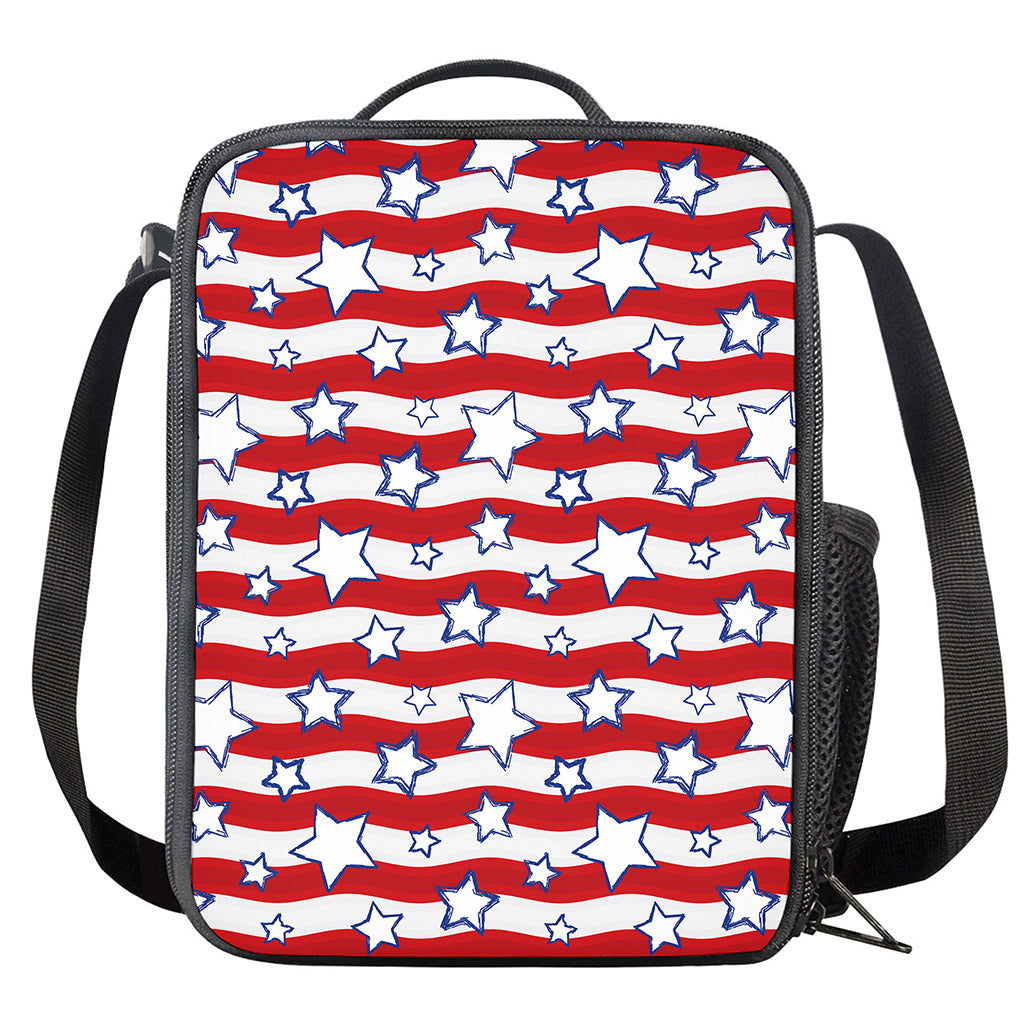 Fourth of July USA Star Pattern Print Crossbody Lunch Bag