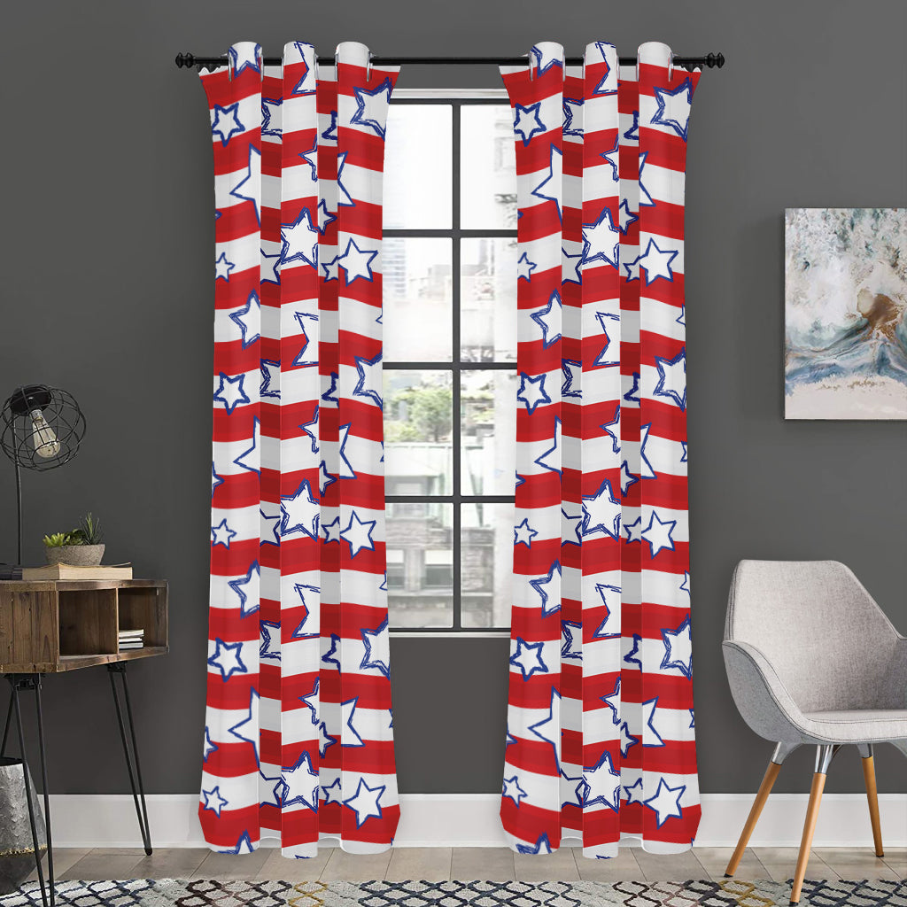 Fourth of July USA Star Pattern Print Curtain