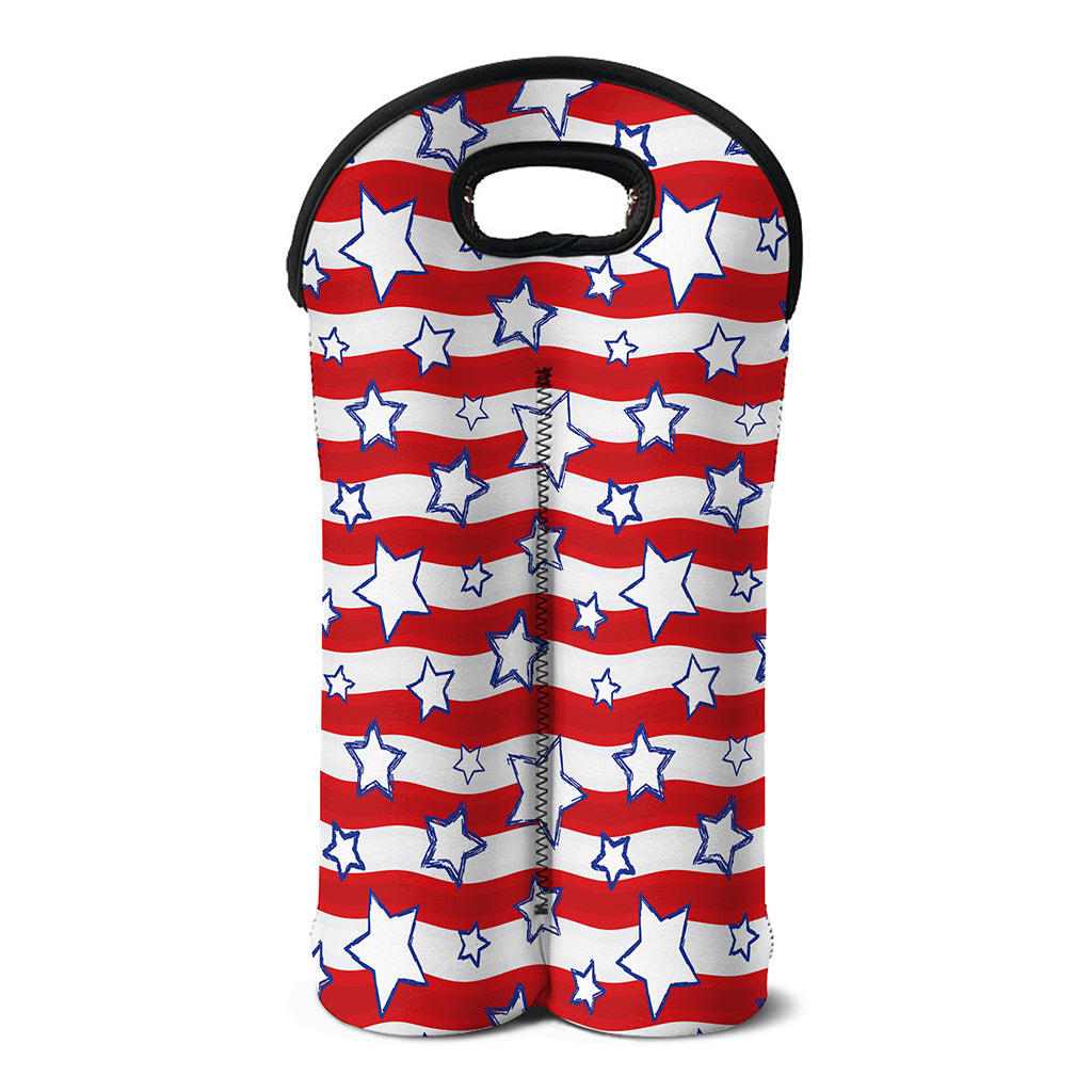 Fourth of July USA Star Pattern Print Double Neoprene Wine Tote