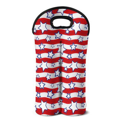 Fourth of July USA Star Pattern Print Double Neoprene Wine Tote