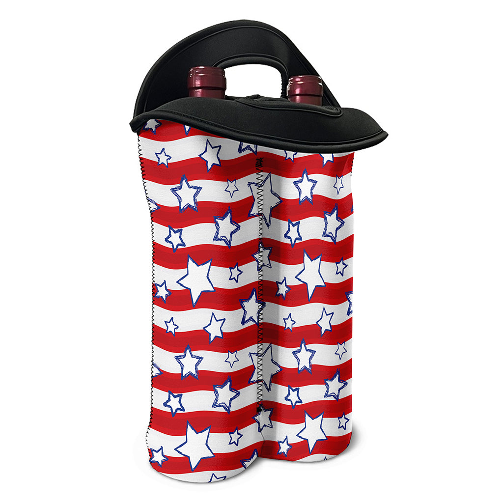 Fourth of July USA Star Pattern Print Double Neoprene Wine Tote