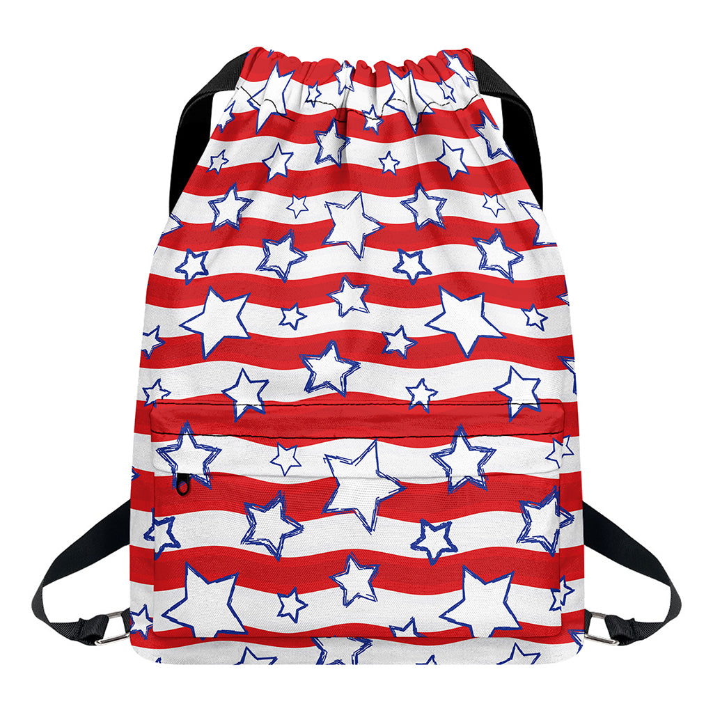 Fourth of July USA Star Pattern Print Drawstring Backpack