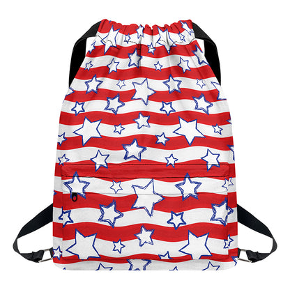 Fourth of July USA Star Pattern Print Drawstring Backpack