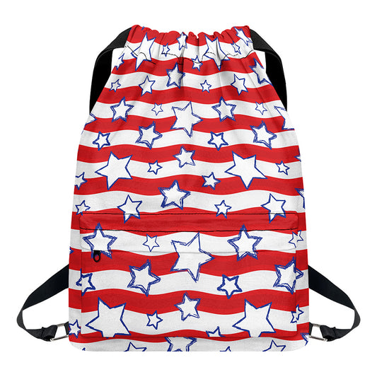 Fourth of July USA Star Pattern Print Drawstring Backpack