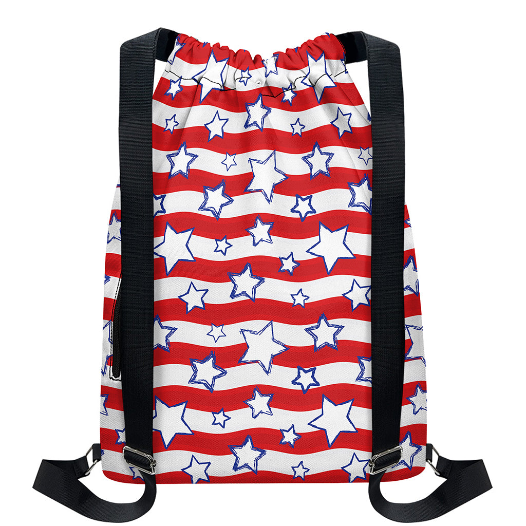 Fourth of July USA Star Pattern Print Drawstring Backpack