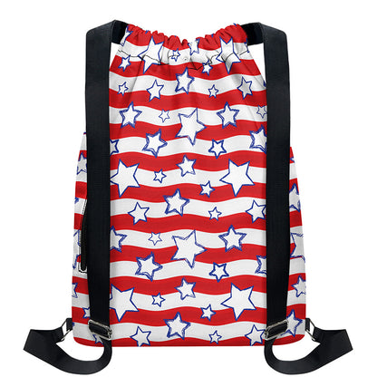 Fourth of July USA Star Pattern Print Drawstring Backpack