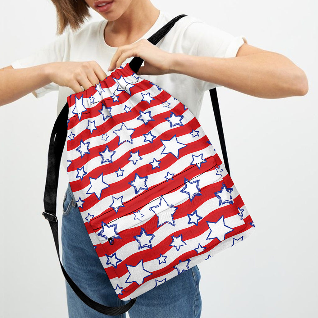 Fourth of July USA Star Pattern Print Drawstring Backpack
