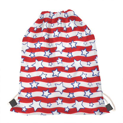 Fourth of July USA Star Pattern Print Drawstring Bag