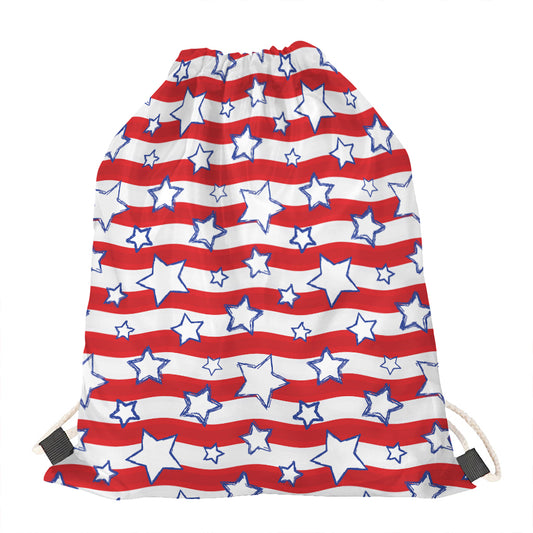 Fourth of July USA Star Pattern Print Drawstring Bag