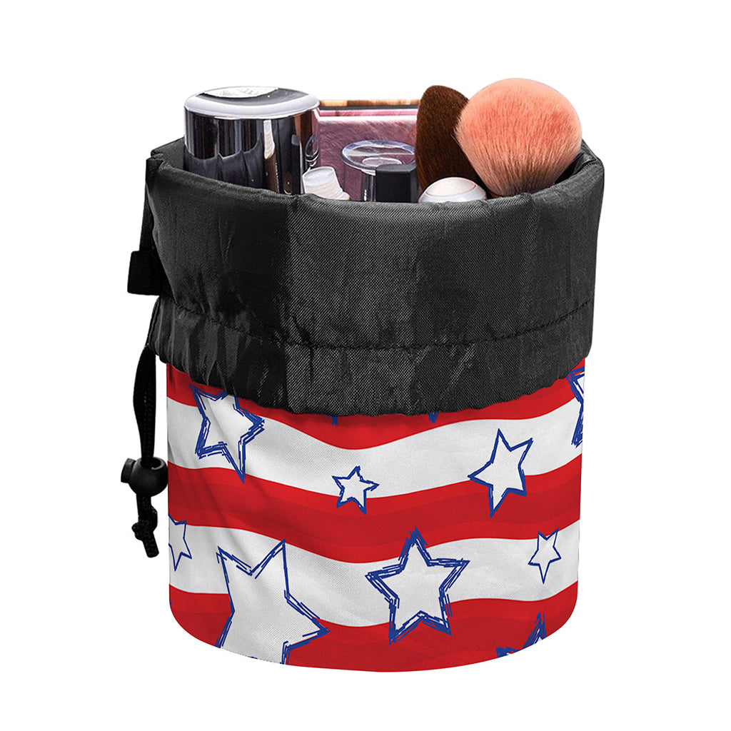 Fourth of July USA Star Pattern Print Drawstring Makeup Bag