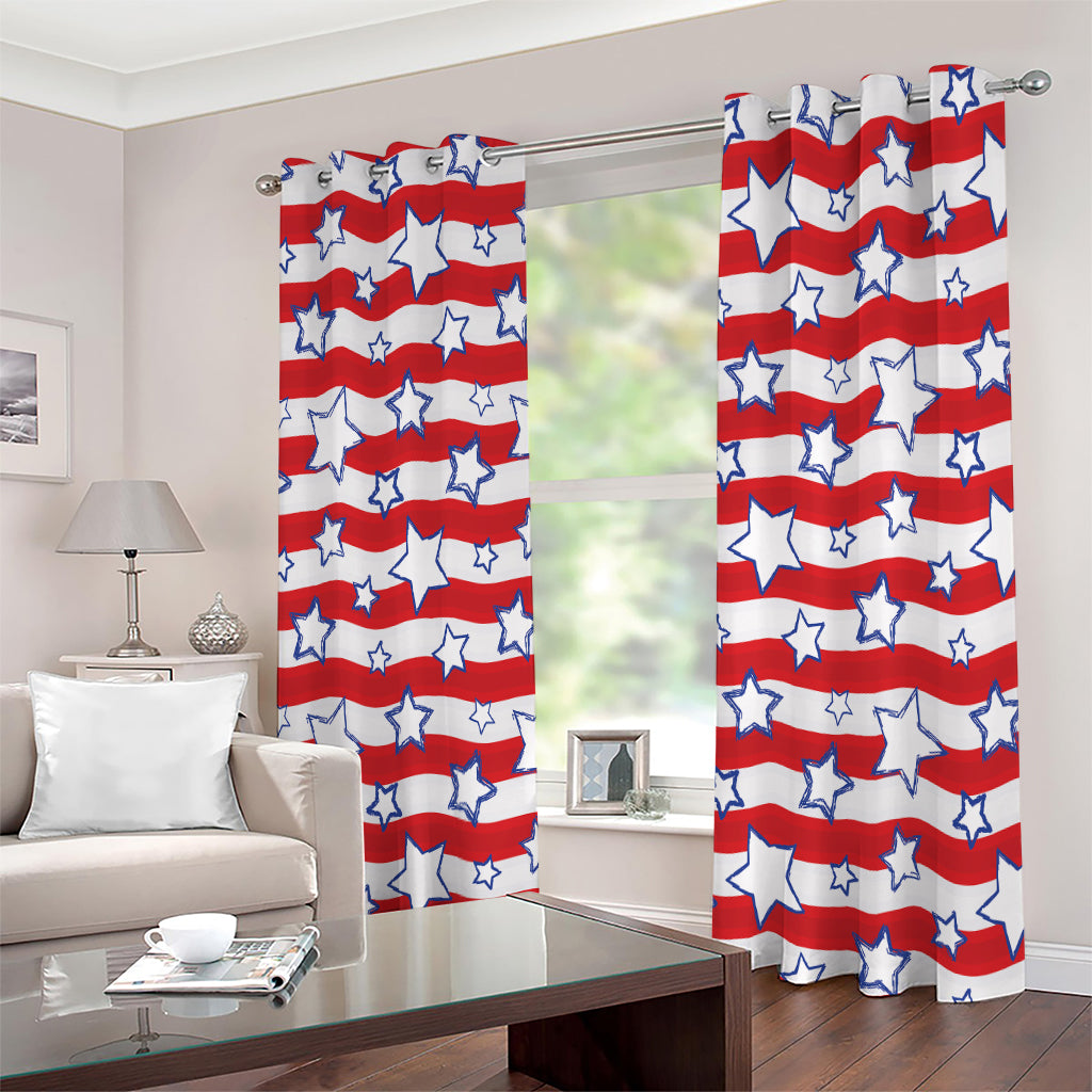 Fourth of July USA Star Pattern Print Extra Wide Grommet Curtains