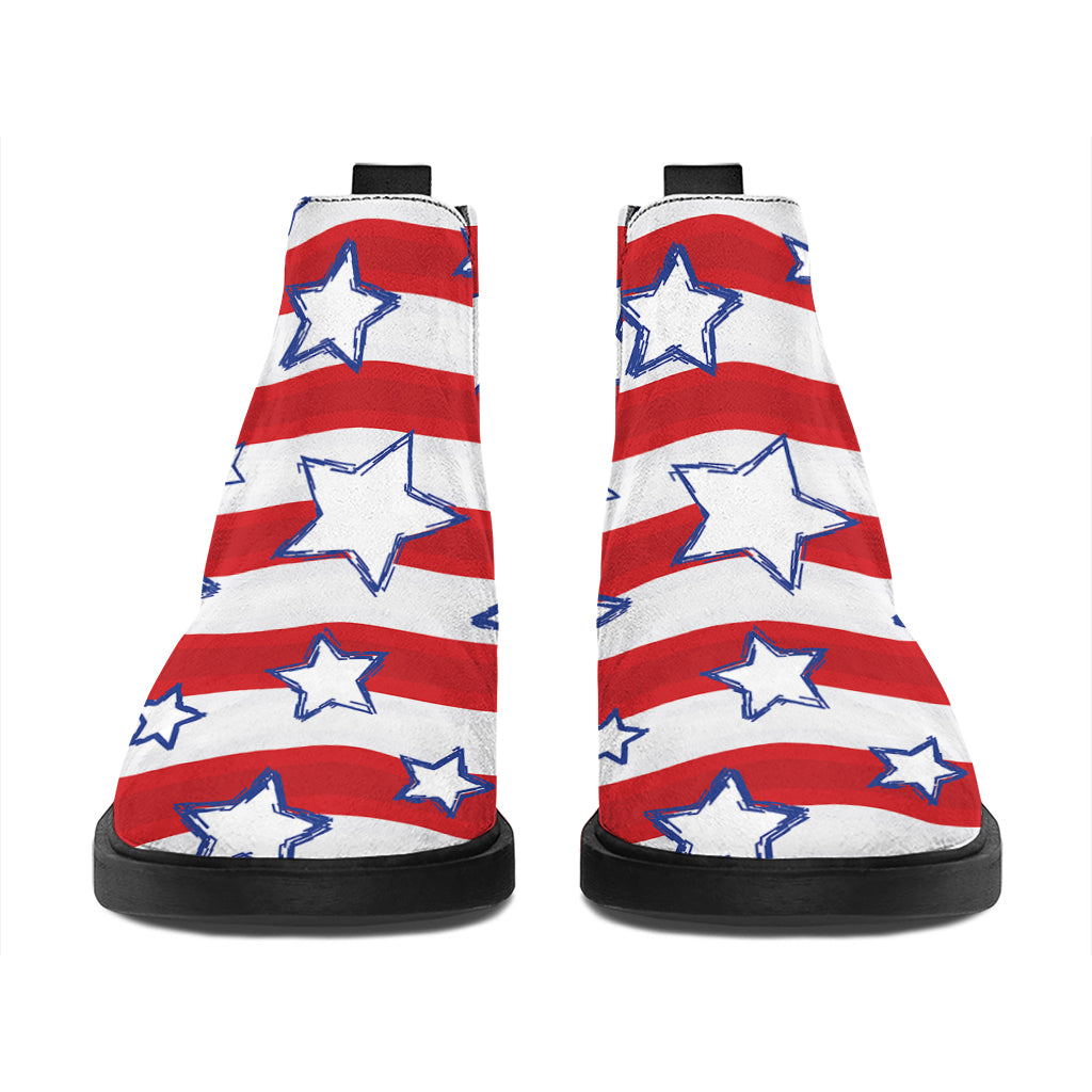 Fourth of July USA Star Pattern Print Flat Ankle Boots