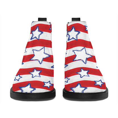 Fourth of July USA Star Pattern Print Flat Ankle Boots