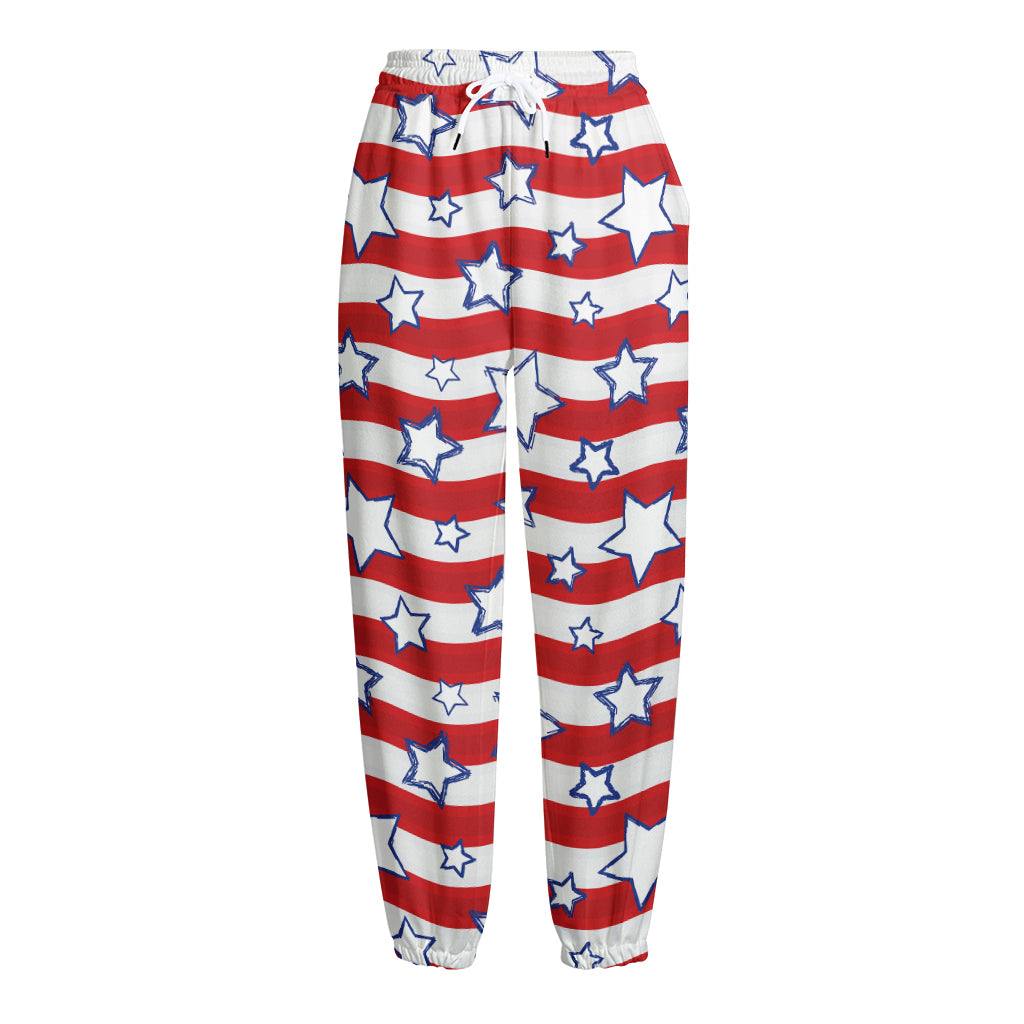 Fourth of July USA Star Pattern Print Fleece Lined Knit Pants