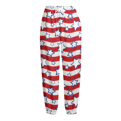 Fourth of July USA Star Pattern Print Fleece Lined Knit Pants