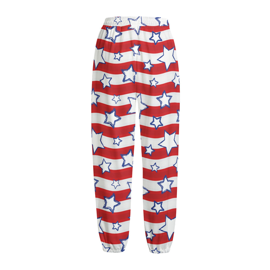 Fourth of July USA Star Pattern Print Fleece Lined Knit Pants