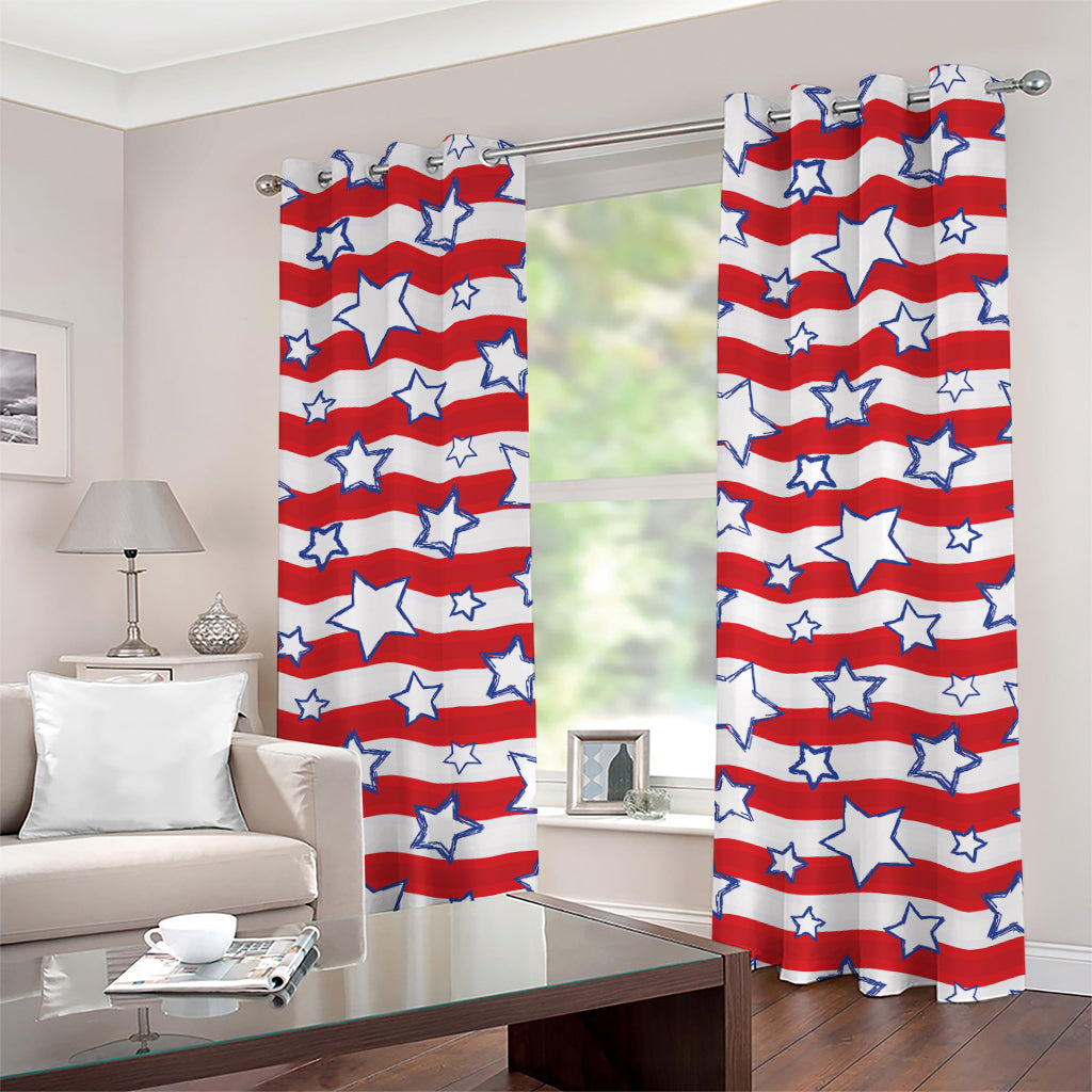 Fourth of July USA Star Pattern Print Grommet Curtains
