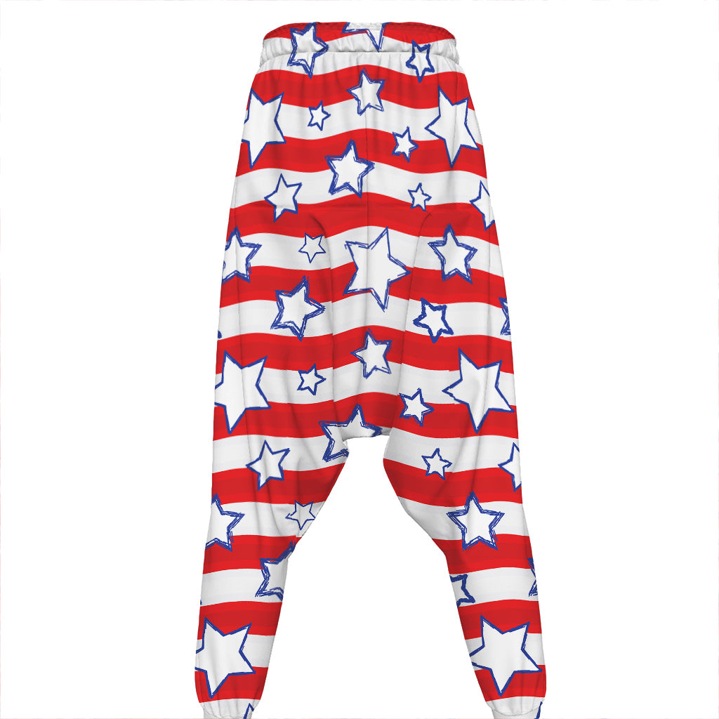Fourth of July USA Star Pattern Print Hammer Pants