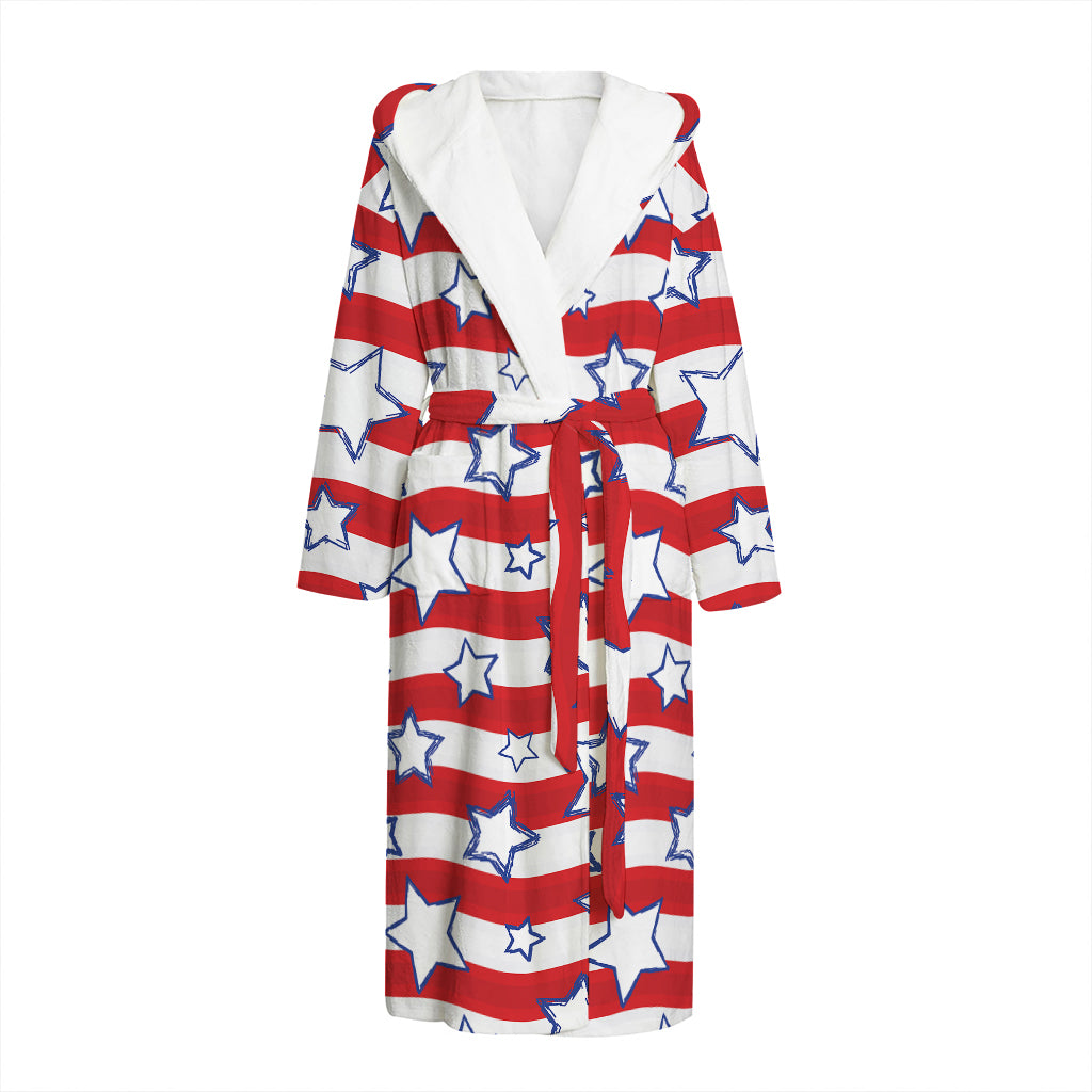 Fourth of July USA Star Pattern Print Hooded Bathrobe