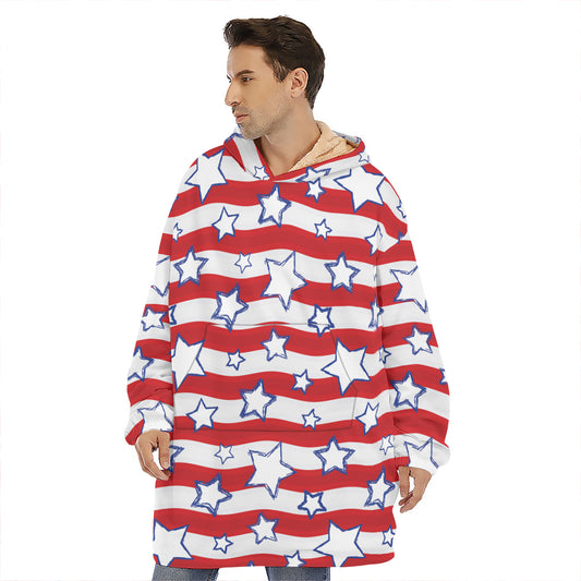 Fourth of July USA Star Pattern Print Hoodie Blanket