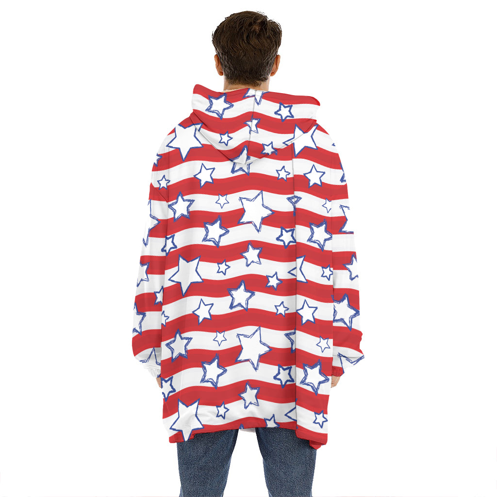 Fourth of July USA Star Pattern Print Hoodie Blanket