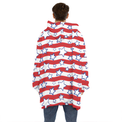 Fourth of July USA Star Pattern Print Hoodie Blanket