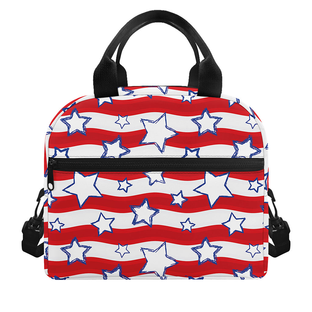 Fourth of July USA Star Pattern Print Insulated Lunch Bag
