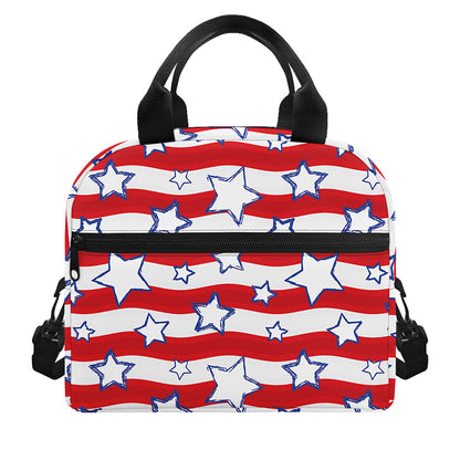 Fourth of July USA Star Pattern Print Insulated Lunch Bag