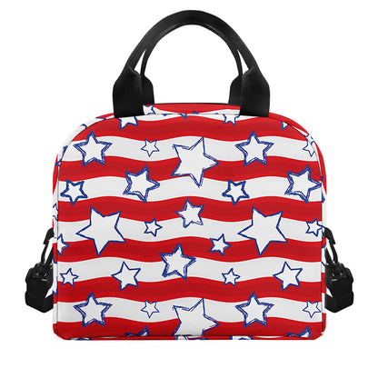 Fourth of July USA Star Pattern Print Insulated Lunch Bag