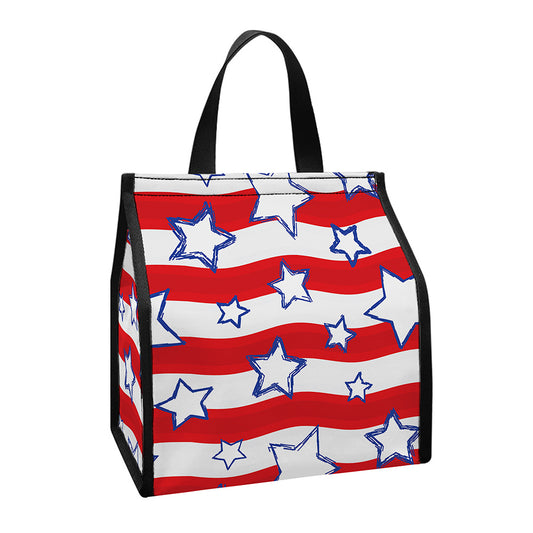 Fourth of July USA Star Pattern Print Insulated Lunch Tote