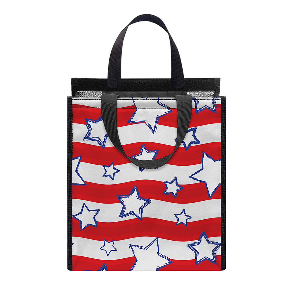 Fourth of July USA Star Pattern Print Insulated Lunch Tote