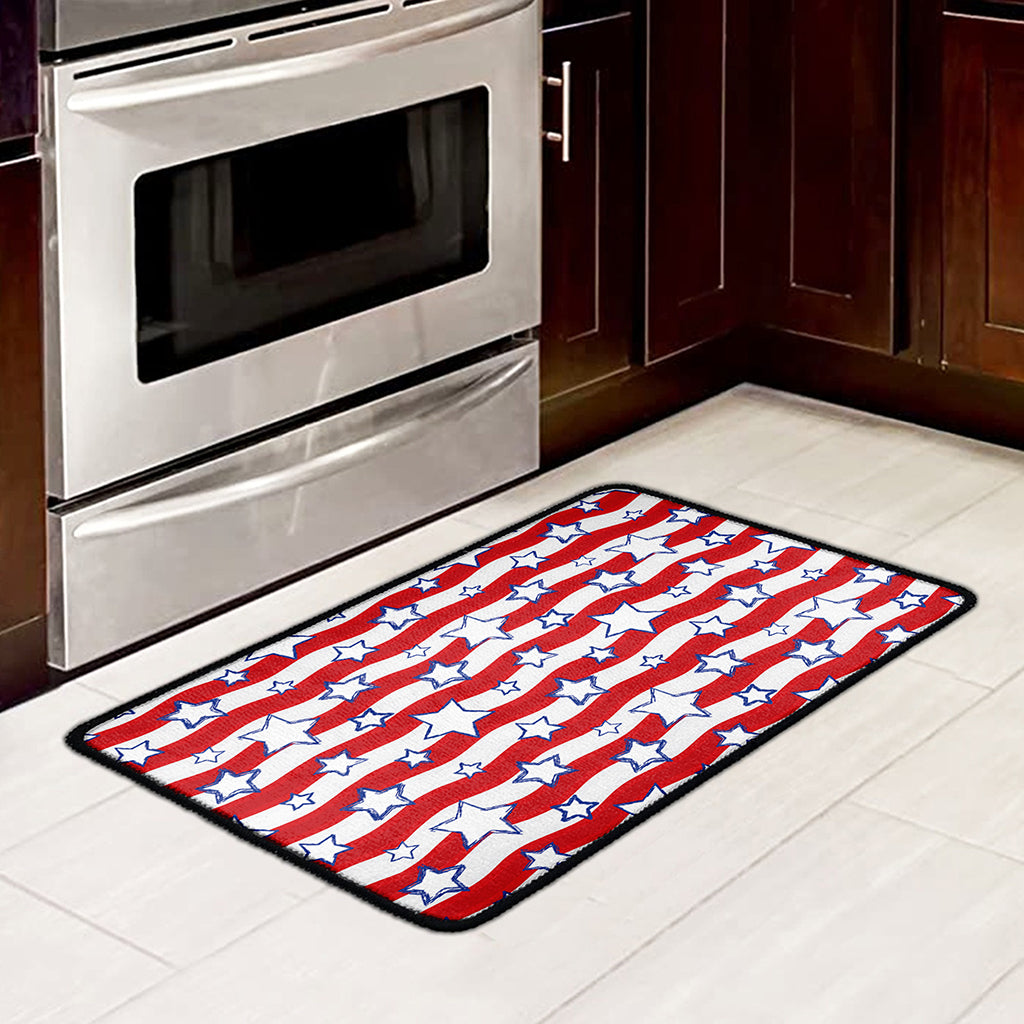 Fourth of July USA Star Pattern Print Kitchen Mat