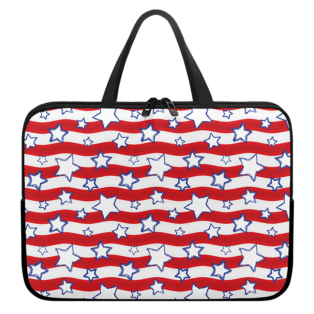 Fourth of July USA Star Pattern Print Laptop Sleeve With Handle