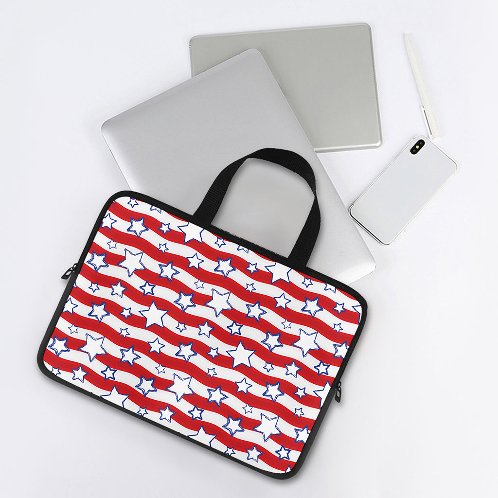 Fourth of July USA Star Pattern Print Laptop Sleeve With Handle