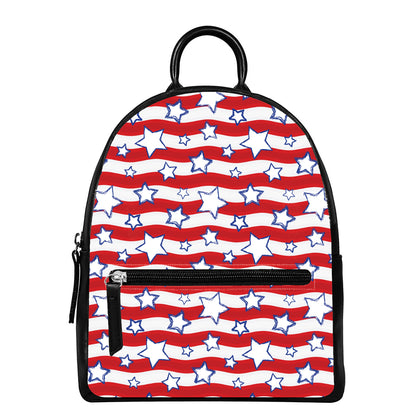 Fourth of July USA Star Pattern Print Leather Backpack