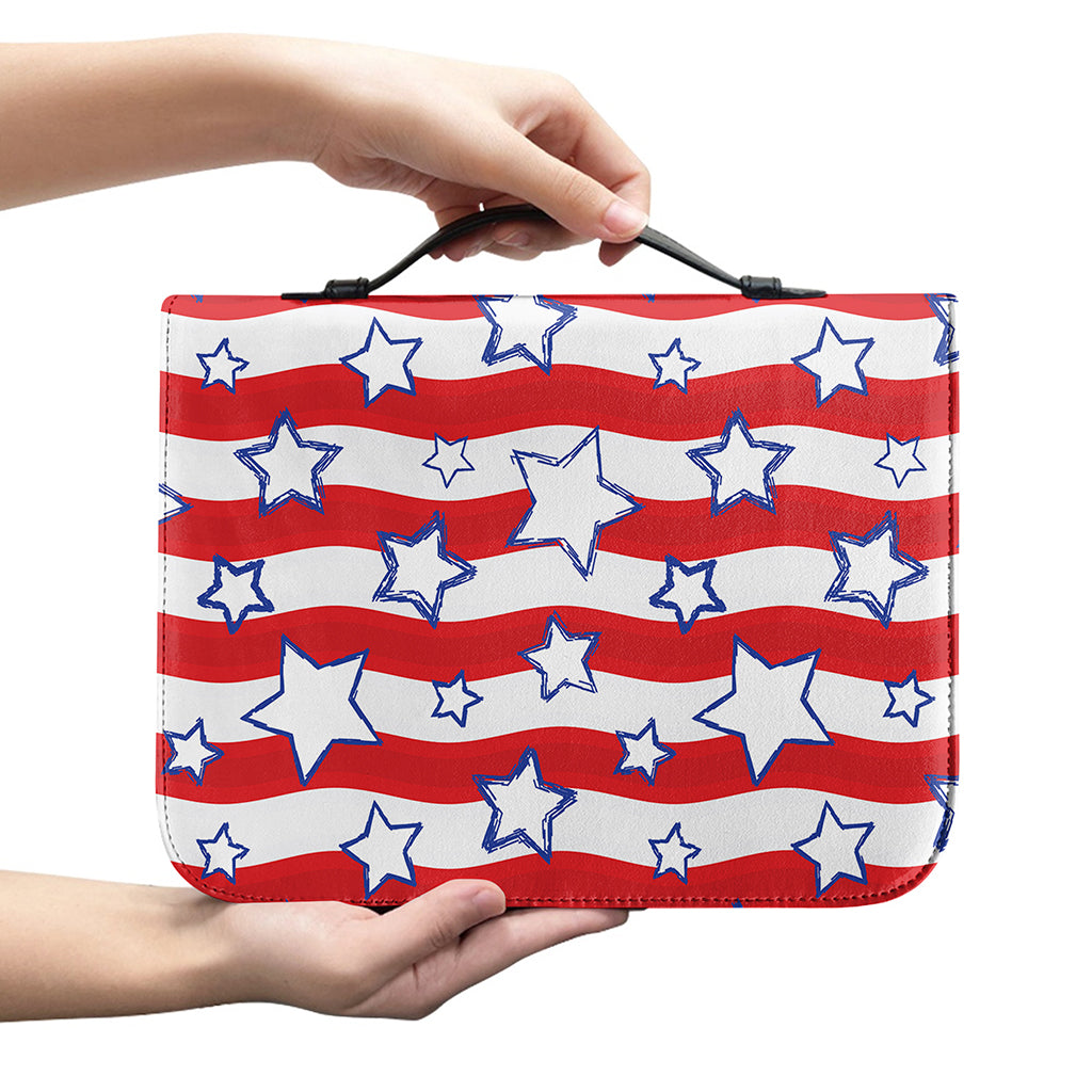 Fourth of July USA Star Pattern Print Leather Bible Cover