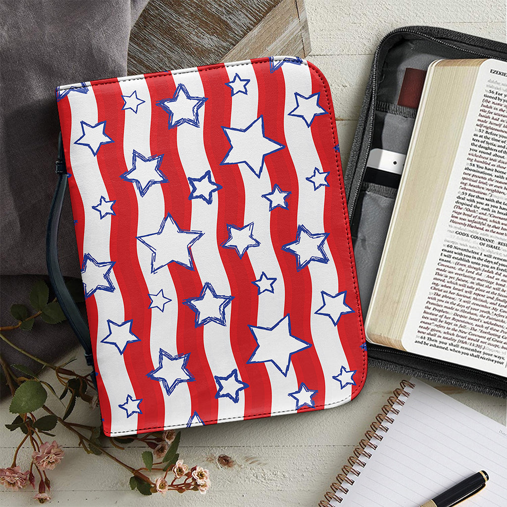 Fourth of July USA Star Pattern Print Leather Bible Cover