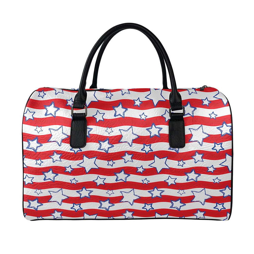 Fourth of July USA Star Pattern Print Leather Duffle Bag