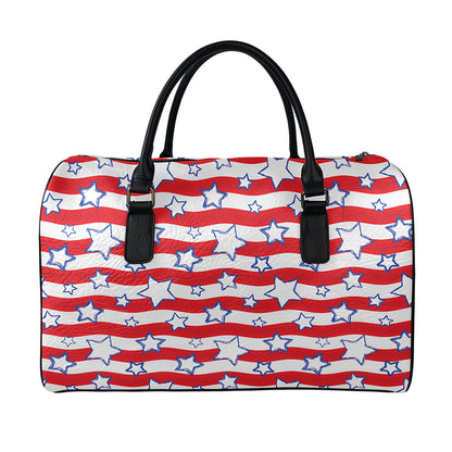 Fourth of July USA Star Pattern Print Leather Duffle Bag