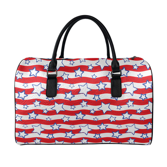 Fourth of July USA Star Pattern Print Leather Duffle Bag