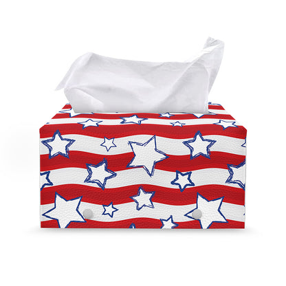 Fourth of July USA Star Pattern Print Leather Tissue Box Cover