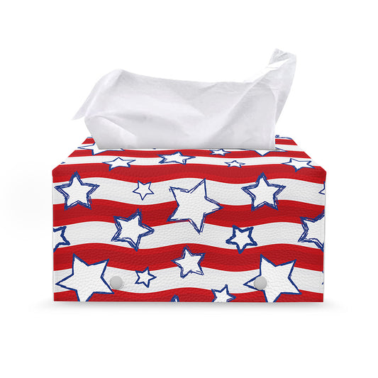 Fourth of July USA Star Pattern Print Leather Tissue Box Cover