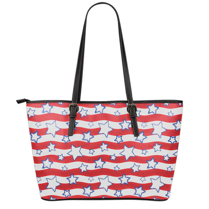 Fourth of July USA Star Pattern Print Leather Tote Bag