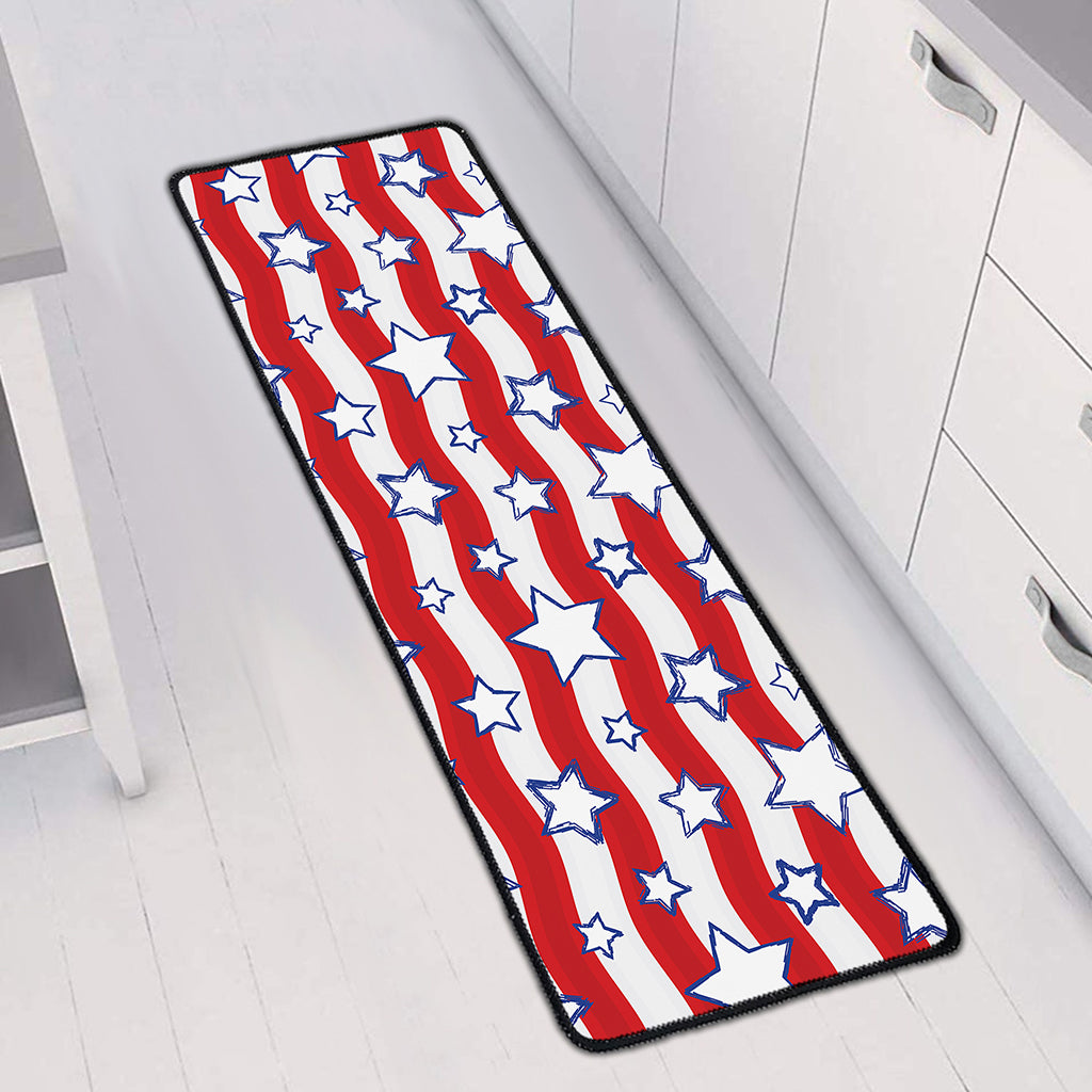 Fourth of July USA Star Pattern Print Long Kitchen Mat