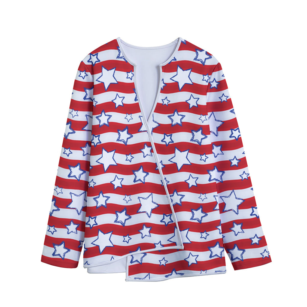 Fourth of July USA Star Pattern Print Long Sleeve Short Coat