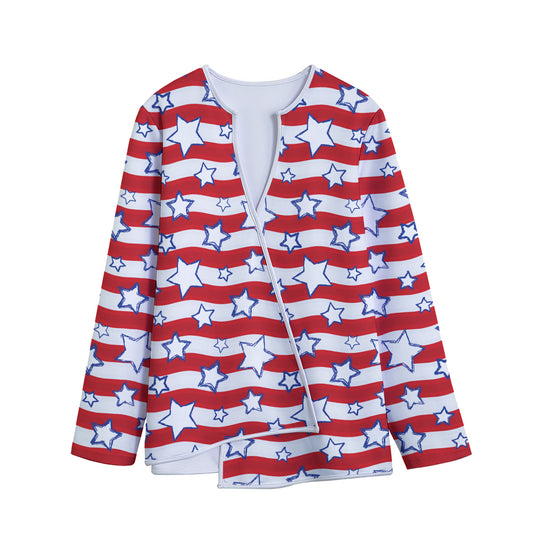 Fourth of July USA Star Pattern Print Long Sleeve Short Coat